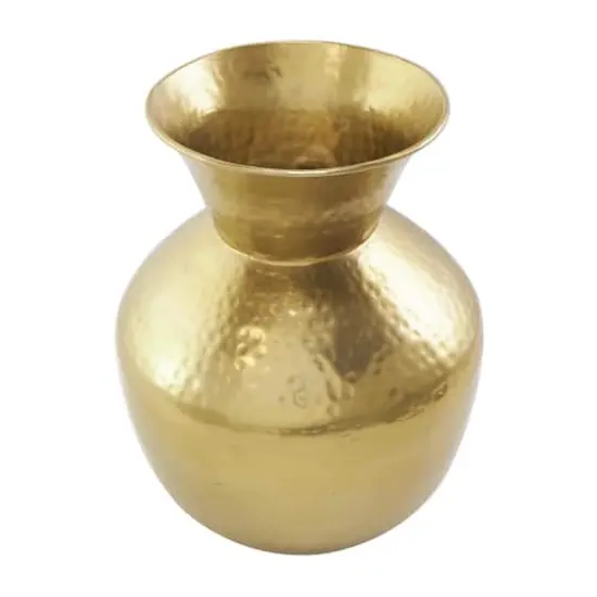 13" Gold Hammered Texture Metal Vase {4}