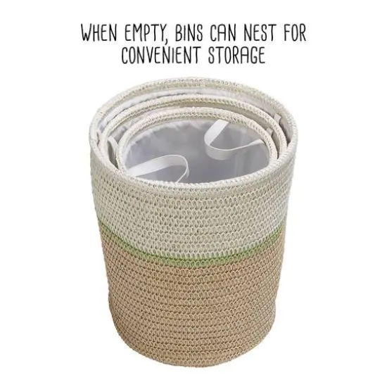 Honey Can Do Green & Beige Small Nesting Paper Straw Baskets with Handles Set {12}