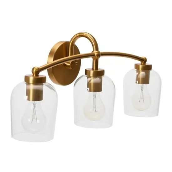 Hello Honey&reg; Robert Stevenson Lighting Adrian Metal & Clear Glass 3-Light Vanity Brushed Gold {8}
