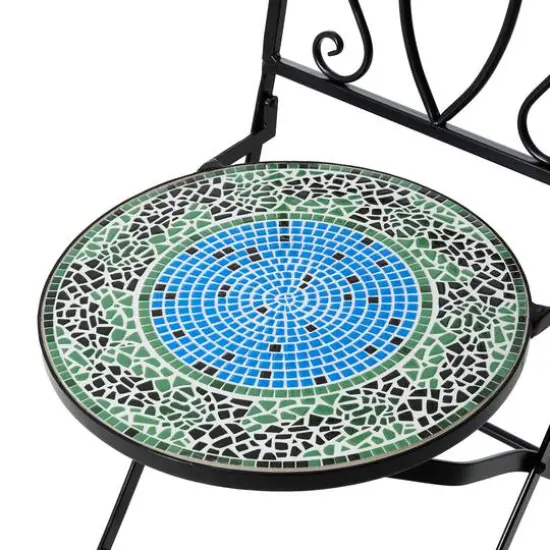 Glitzhome&reg; 36.5" Green Outdoor Metal Folding Bistro Chairs with Ceramic Tiles Seat, 2ct. {8}