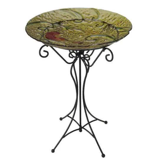 23" Hand Painted Glass Cardinal Spring Garden Bird Bath {1}