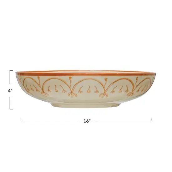 Hello Honey® 16" Cream & Orange Hand Painted Stoneware Serving Bowl {6}