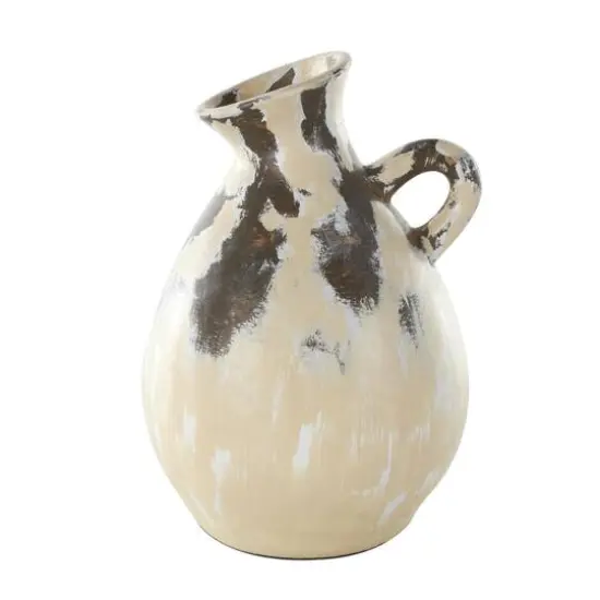 16.5" Cream Ceramic Vase with Curved Handle {7}
