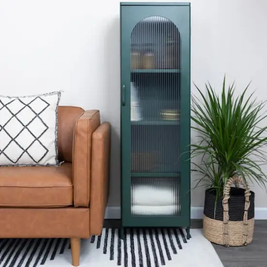 Hello Honey&reg; Solstice 5ft. Tall Metal Accent Cabinet with Arched Glass Door Dark Green {5}