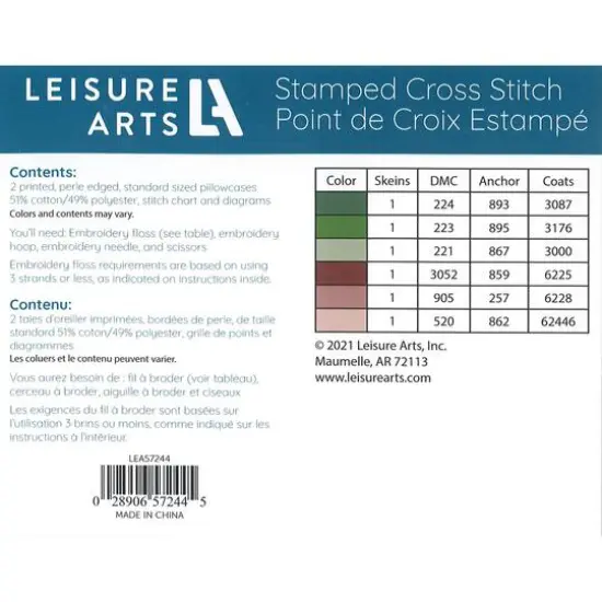 Leisure Arts&reg; Wild Rose Pillowcase Stamped Cross Stitch Kit {3}