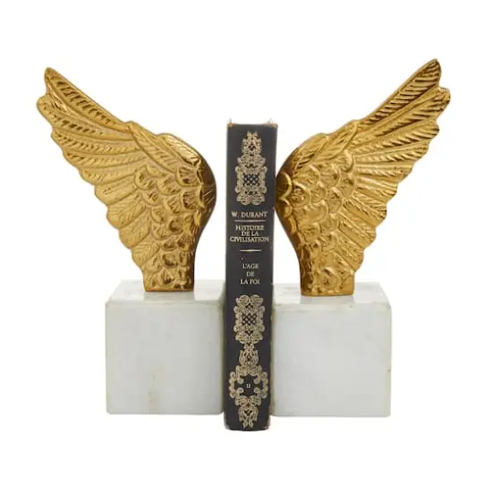 10" Angel Wing Aluminum Bookend Set Gold {1}