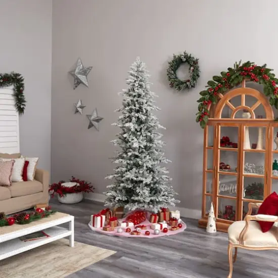 8.5ft. Pre-Lit Slim Flocked Nova Scotia Spruce Artificial Christmas Tree, Warm White LED Lights {11}