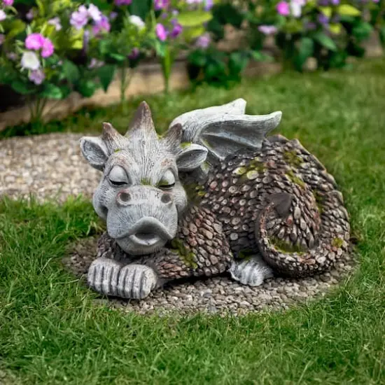 14.25" Sleeping Dragon Outdoor Garden Statue {3}