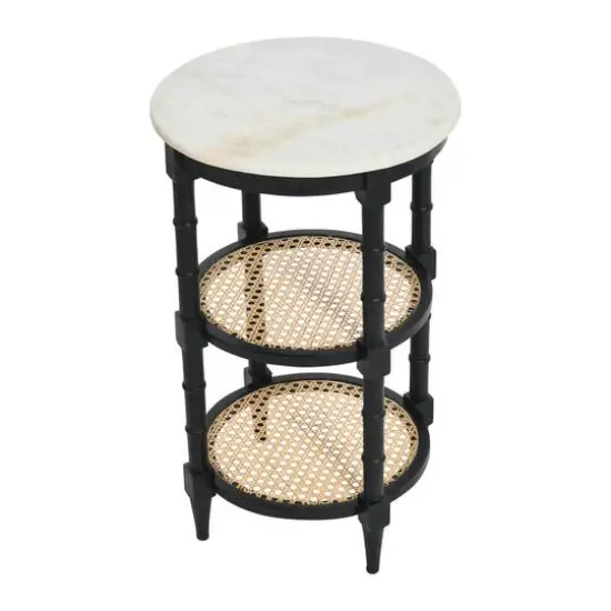 Hello Honey® 28" Round Wood End Table with Marble Top Black {7}