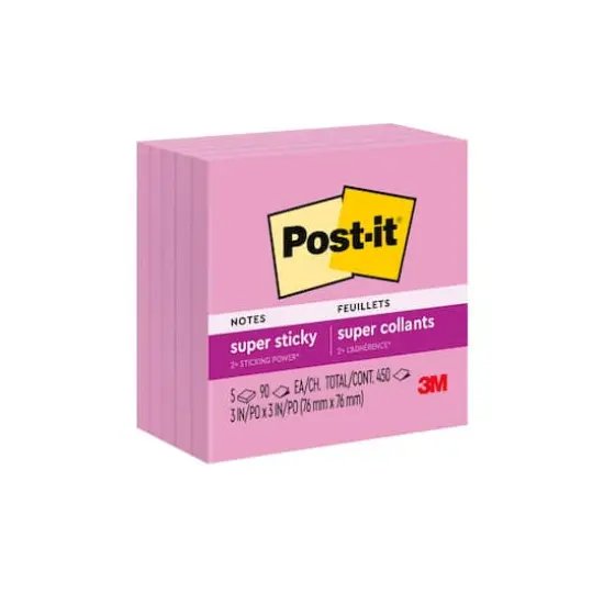 Post-it&reg; 3" x 3" Super Sticky Notes, 5 Pack Neon Pink {1}