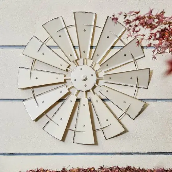 Glitzhome&reg; 28.5" Beige Metal Wind Spinner Wall D&eacute;cor {6}