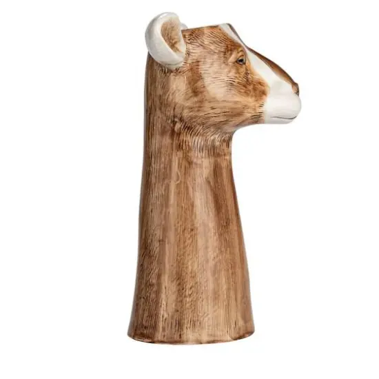 Hello Honey&reg; 11" Brown & White Hand-Painted Decorative Stoneware Goat Vase {13}