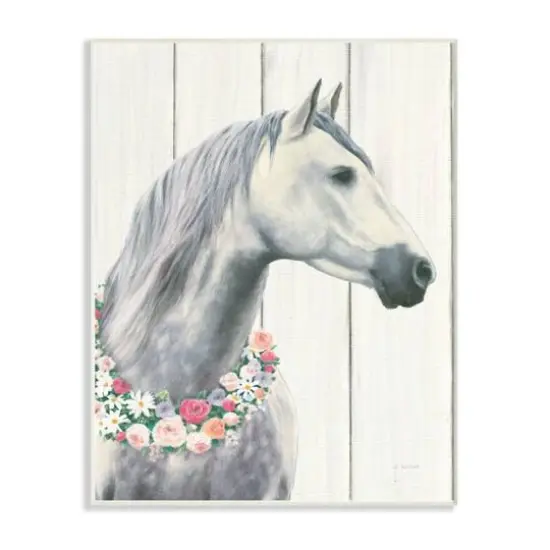 Stupell Industries Spirit Stallion with Flower Wreath Wood Wall Plaque {1}