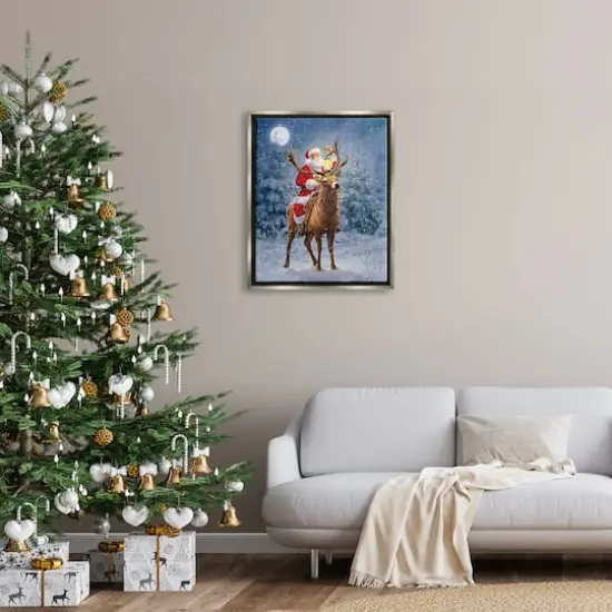 Stupell Industries Santa Riding Reindeer Landscape Framed Floater Canvas Wall Art Gray {3}