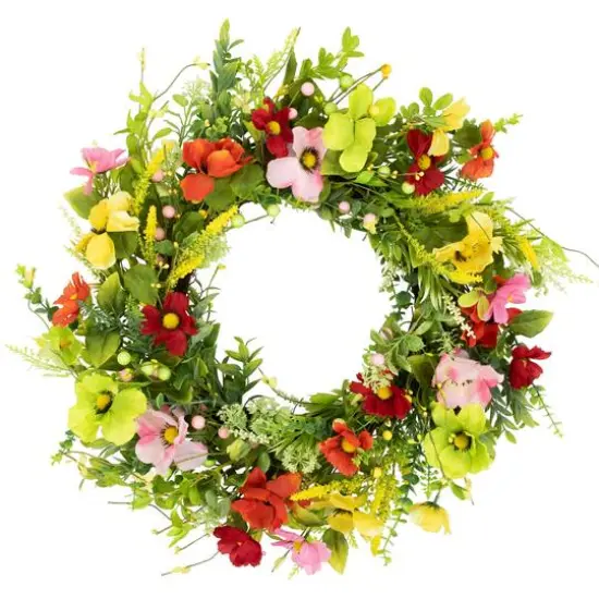 26" Poppy & Eucalyptus Spring Wreath {1}