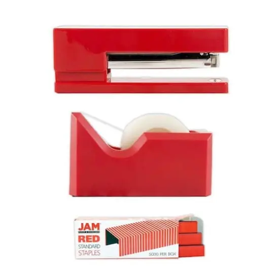 JAM Paper Stapler, Tape Dispenser & Staples Office Trio Kit Red {4}
