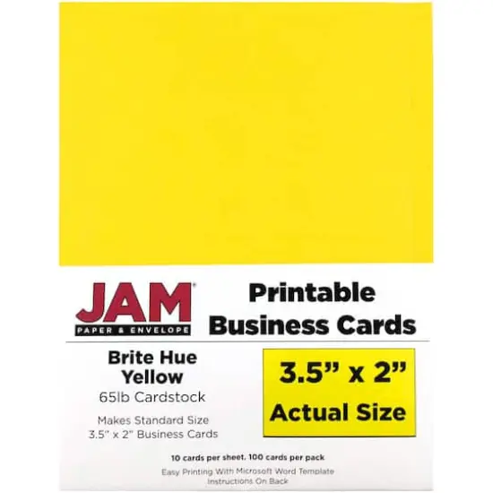 JAM Paper Brite Hue Printable Business Cards, 100ct. Brite Hue Yellow {1}