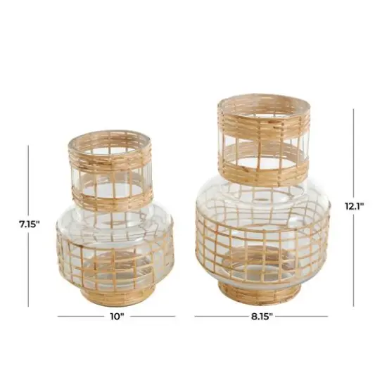 Clear Glass Double Ring Rattan Wrapped Vase Set {8}