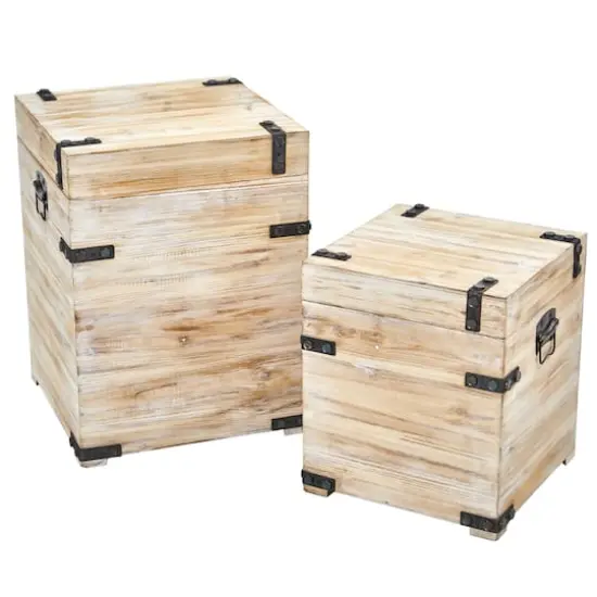 Decorative White Wash Storage Box Trunks Set {3}