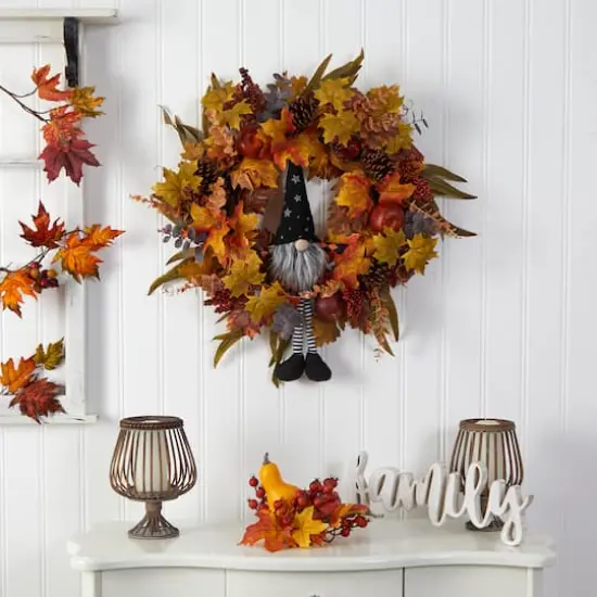 28" Harvest Fall Gnome Autumn Wreath {3}