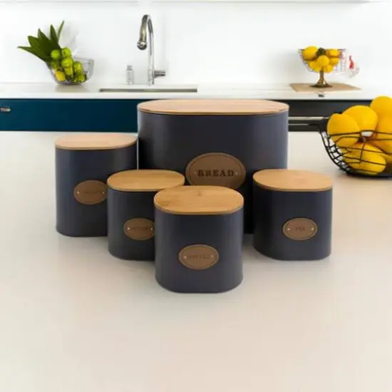 MegaChef 5-Piece Canister Set in Gray with Bamboo Lids {7}