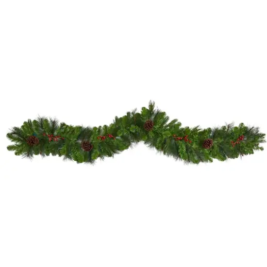 6ft. Pre-Lit LED Colorado Fir Christmas Garland with Berries & Pinecones {4}