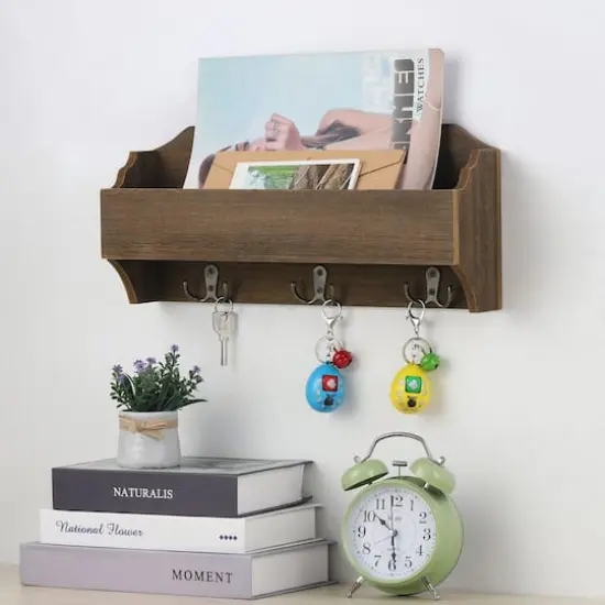 NEX&trade; Wooden Wall-Mounted Mail Sorter Hanging Rack with 3 Double Key Hooks {6}