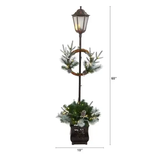 5ft. Pre-lit LED Holiday Decorated Lamp Post With Greenery In Decorative Planter {3}