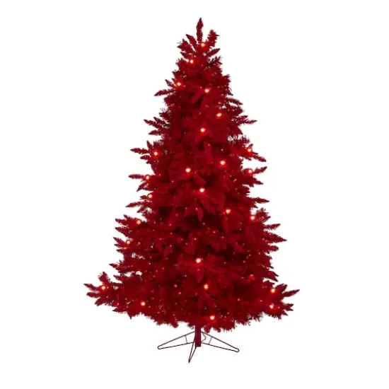 7ft. Pre-Lit Red Fraser Fir Artificial Christmas Tree, Red Lights {1}
