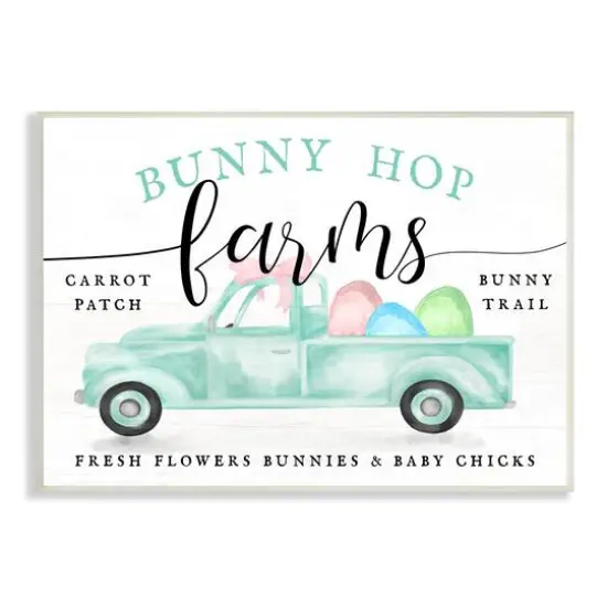 Stupell Industries Bunny Hop Farms Sign Easter Egg Green Truck Wall Plaque Art {1}