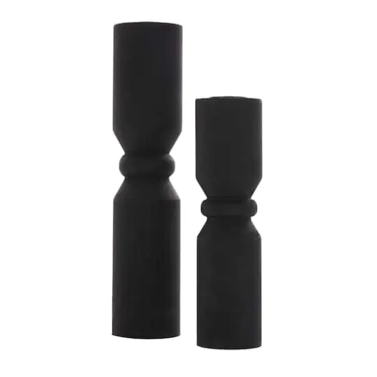 Black Wood Minimalistic Tapered Candle Holder Set {1}