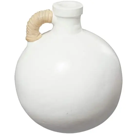 11" White Ceramic Jug Inspired Vase with Rattan Wrapped Handle {5}