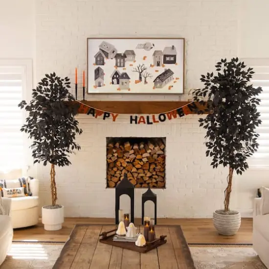 6ft. Artificial Halloween Black Ficus Tree with Natural Trunk {8}