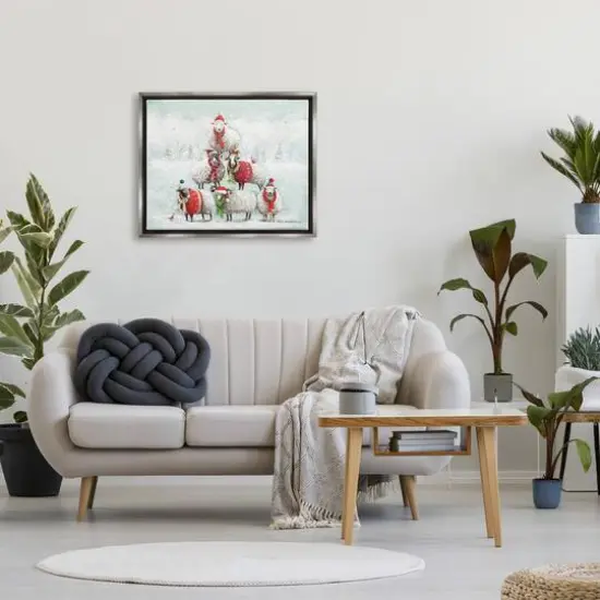 Stupell Industries Winter Sheep Snowy Farm Animals Framed Floater Canvas Wall Art Gray {3}