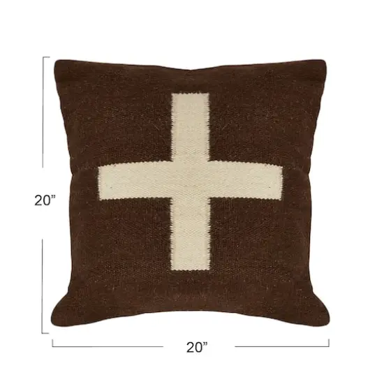 Hello Honey&reg; Brown & Natural Swiss Cross Cotton Wool Throw Pillow {8}