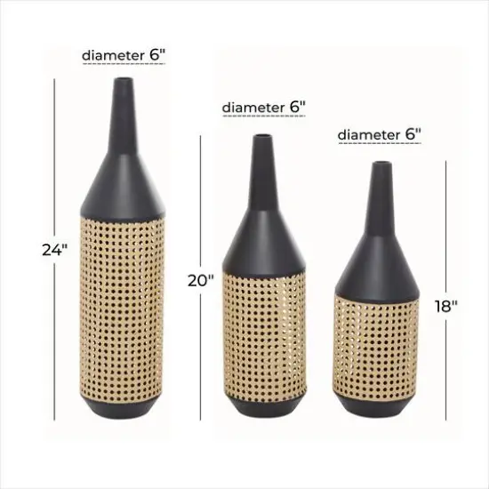 Set of 3 Brown Metal Contemporary Vase 24", 20", 18" {7}