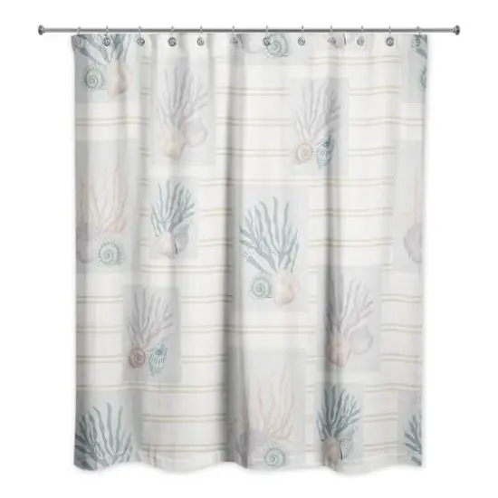 Shell Panels on Stripes Shower Curtain Yellow Stripe {3}