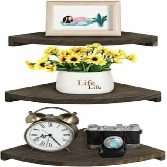 Brown Rustic Floating Corner Wall Shelf Set {1}