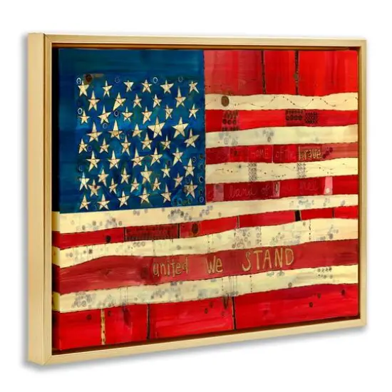 Stupell Industries United We Stand Independence Day Festive American Flag Floater Framed Art Gold {4}
