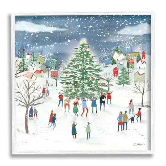 Stupell Industries Town Christmas Tree Celebration Framed Giclee Art White {1}