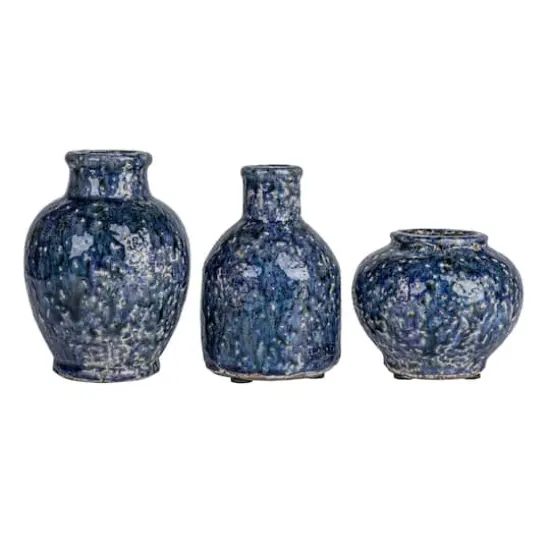 Hello Honey&reg; Navy Terra Cotta Vase Set with Crackle Glaze {5}