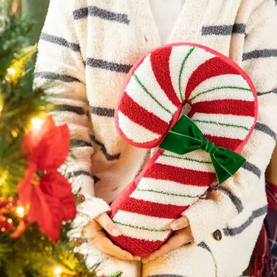 Glitzhome&reg; 15.75" Hooked Christmas Candy Cane Pillow {6}