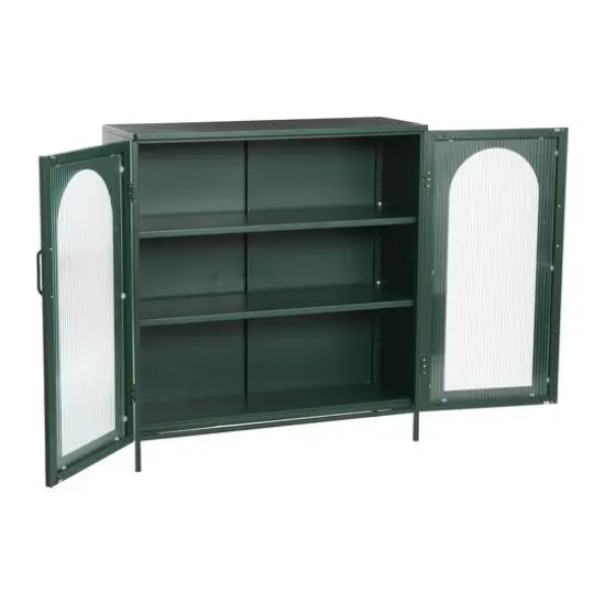 Hello Honey&reg; 40" Dark Green Solstice Wide Metal Accent Cabinet {7}