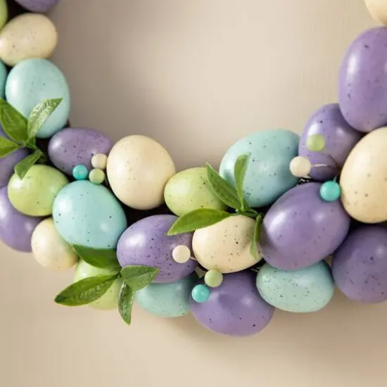 Glitzhome&reg; 18" Easter Purple Hue Eggs Wreath {7}
