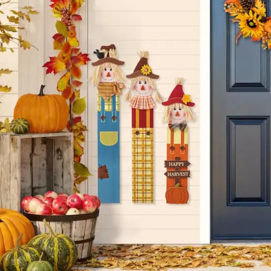 Glitzhome&reg; Fall Wood Sacrecrow Family Porch Decor Set {3}