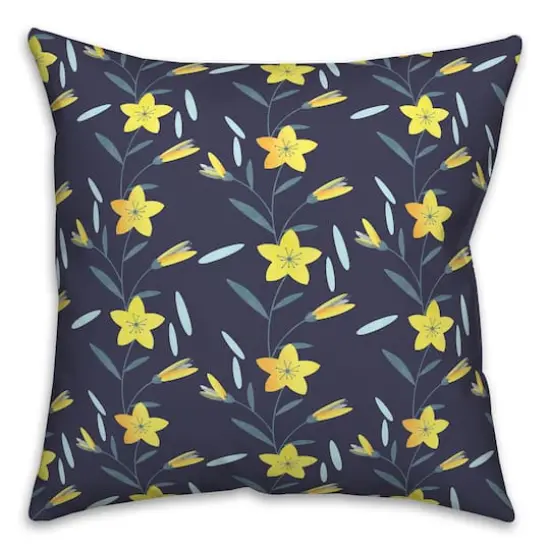 Linear Floral Print Throw Pillow Navy {1}