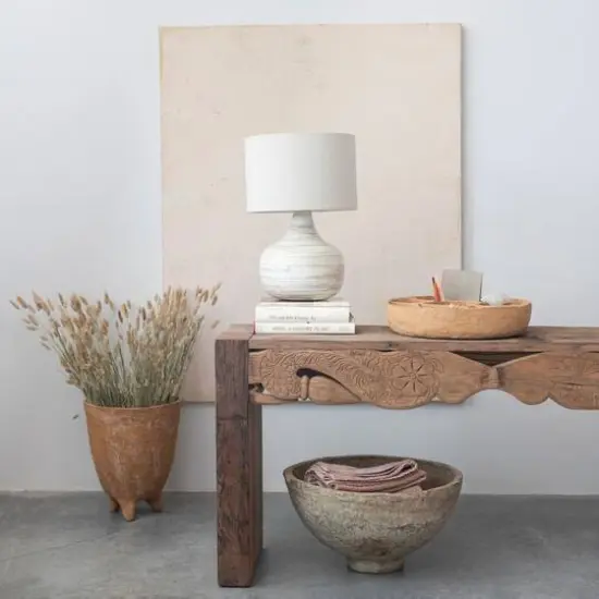 Hello Honey® 21.5" White Wash Finish Boho Bamboo Table Lamp with Linen Shade Set {6}