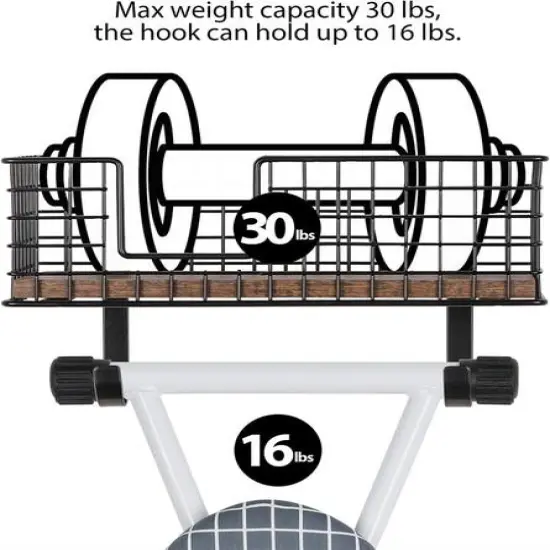 NEX&trade; Wall Mounted Ironing Board Hanger for T-Leg with Storage Basket Rustic Brown {6}