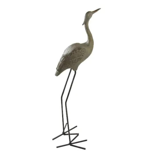 38.5" Brown & Gray Red-Crowned Crane Outdoor Patio Garden Statue {3}