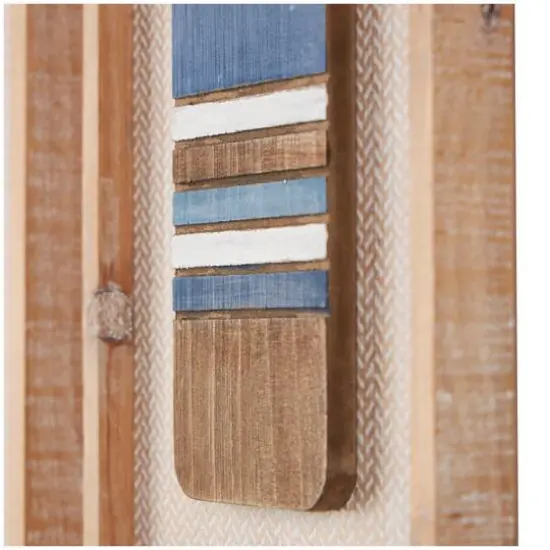 Brown Wood Paddle Wall D&eacute;cor with Blue Accents & Chevron Pattern Set {7}